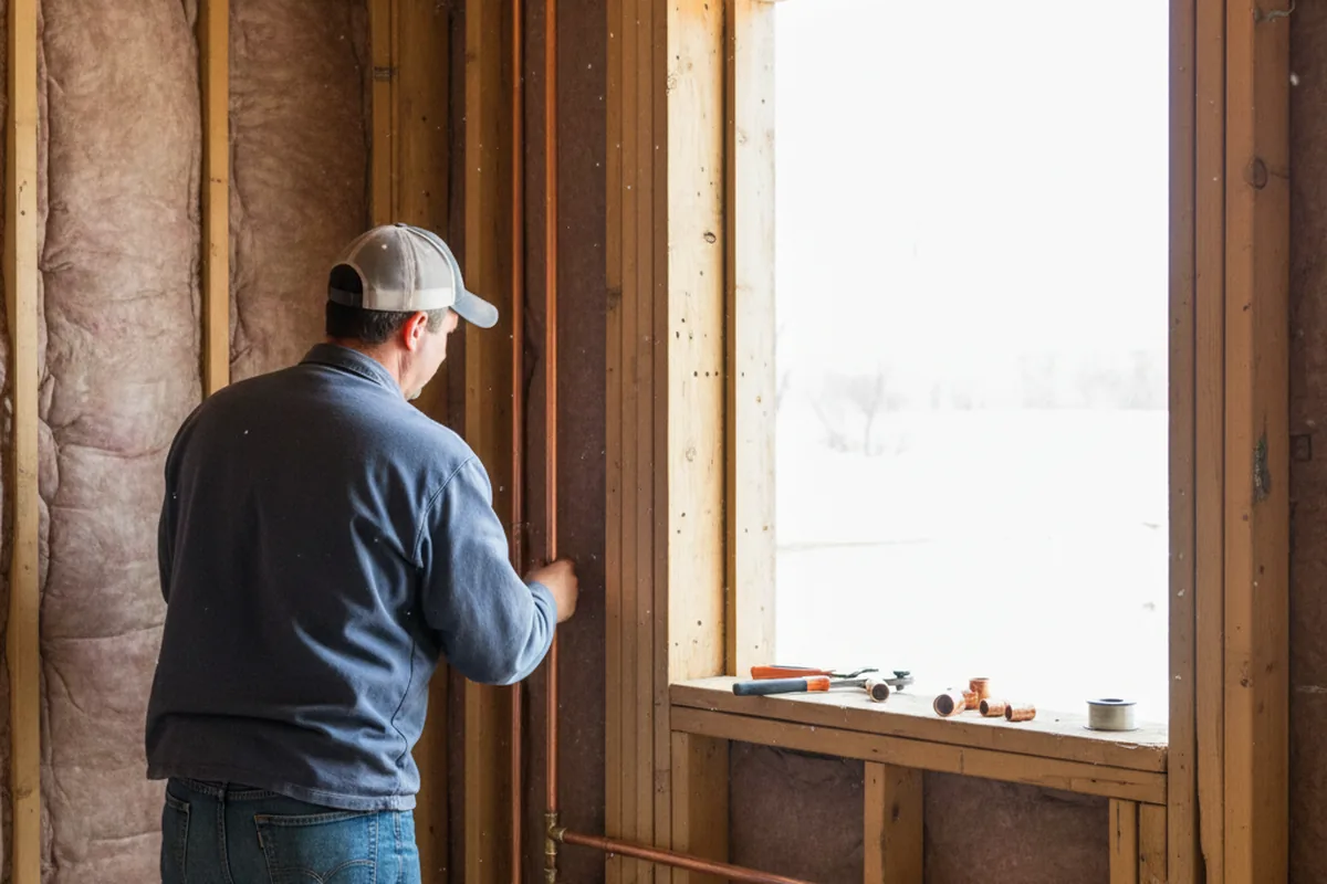 Licensed plumber running new copper supply lines in a Newton Falls home