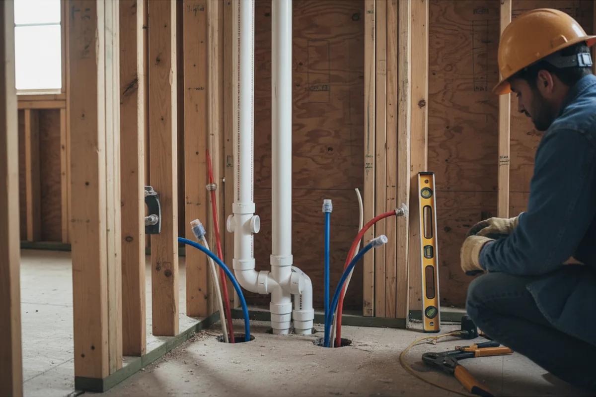 Drain and supply rough-in during Leak Detection in Newton Falls